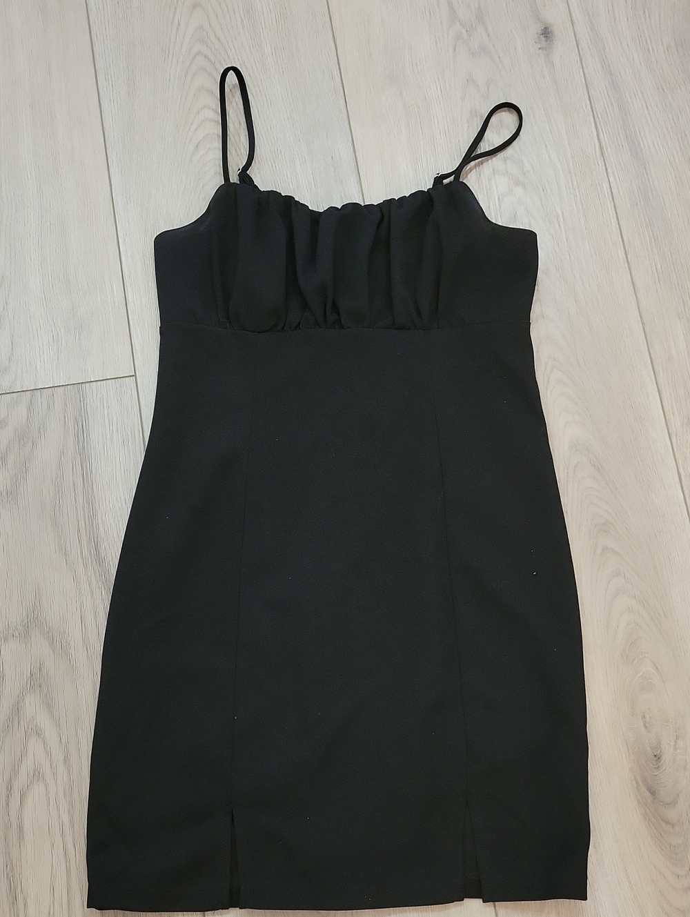 La Hearts Black Mini Dress with Ruched Bodice